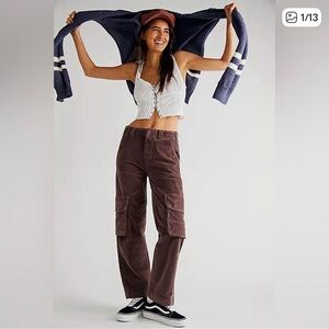 Free People Hard Crushin' Plush Cargo Pants Brown Merlot